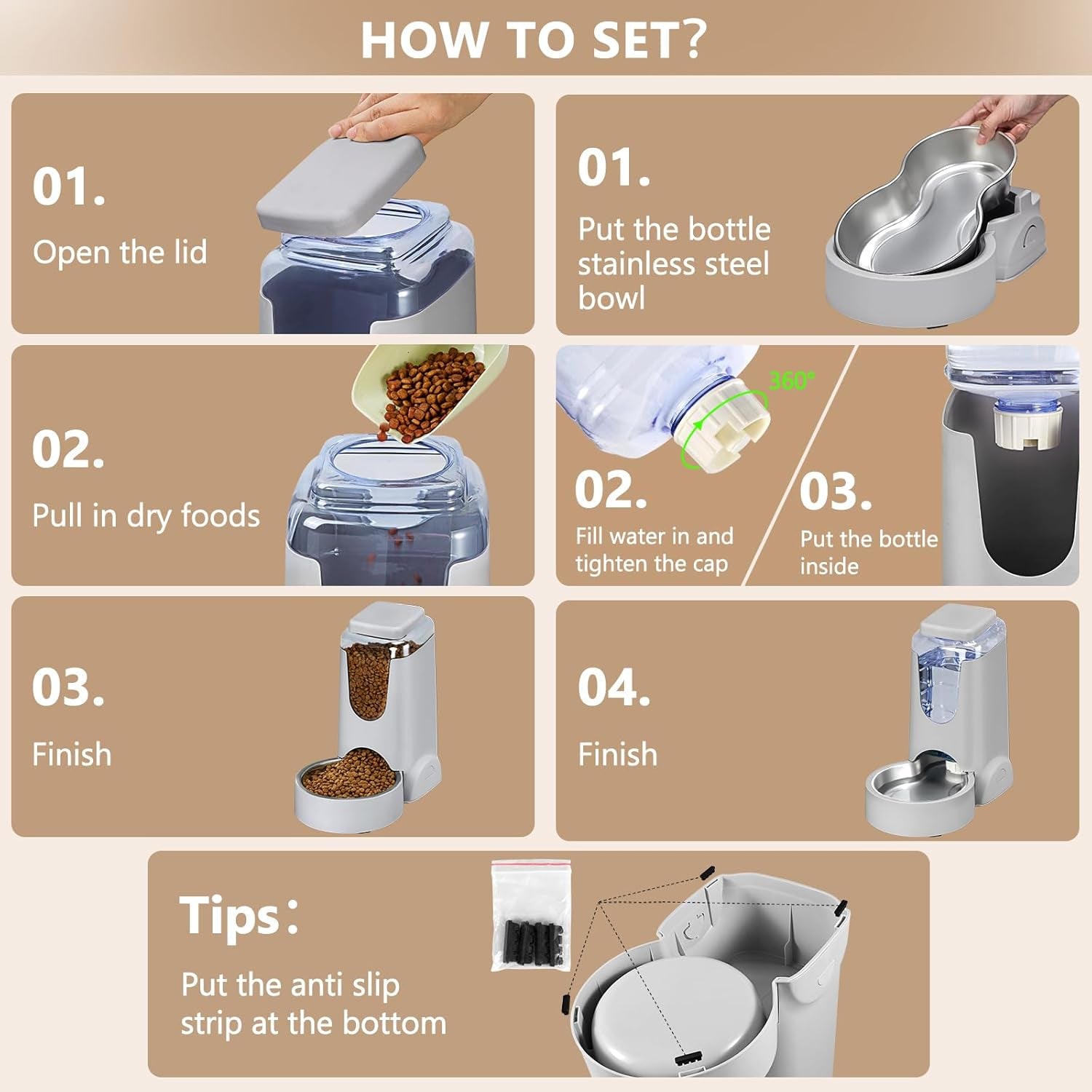 automatic-cat-feeder-and-water-dispenser-with-stainless-steel-bowl-dog-gravity-food-feeder-and-waterer-for-small-medium-pets-puppy-kitten-1-gallon-x-2