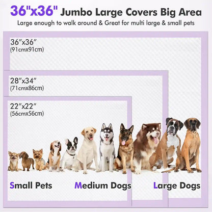 36x36 inch jumbo pet mat for small, medium, and large dogs with size comparison chart5