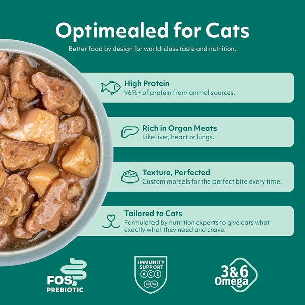 Optimeal Wet Cat Food Variety Pack - Grain Free Tender Morsels, High Protein Premium Nutrition Made with Natural European Ingredients in Savory Gravy, Adult Cat Food Wet Pouches 3Oz Pouch (Pack of 12)3
