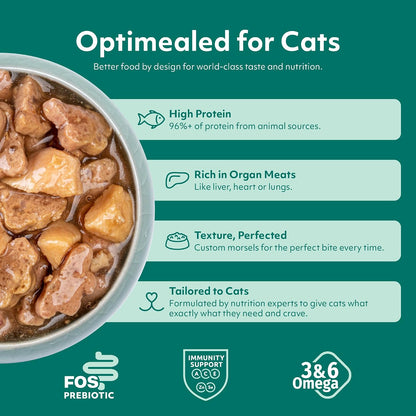 Optimeal Wet Cat Food Variety Pack - Savory Protein Selection, Grain Free Tender Morsels, High Protein Premium Nutrition Made with Natural European Ingredients, Adult Cat Pouches 3Oz (Pack of 12)3