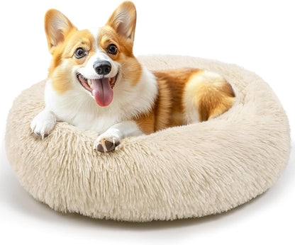 Hoewina Dog & Cat Bed for Indoor Cats, 20In Calming Donut Bed for Puppy and Kitten, Washable round Fluffy Pet Bed for Small Medium Dogs and Cats (Light Grey)30