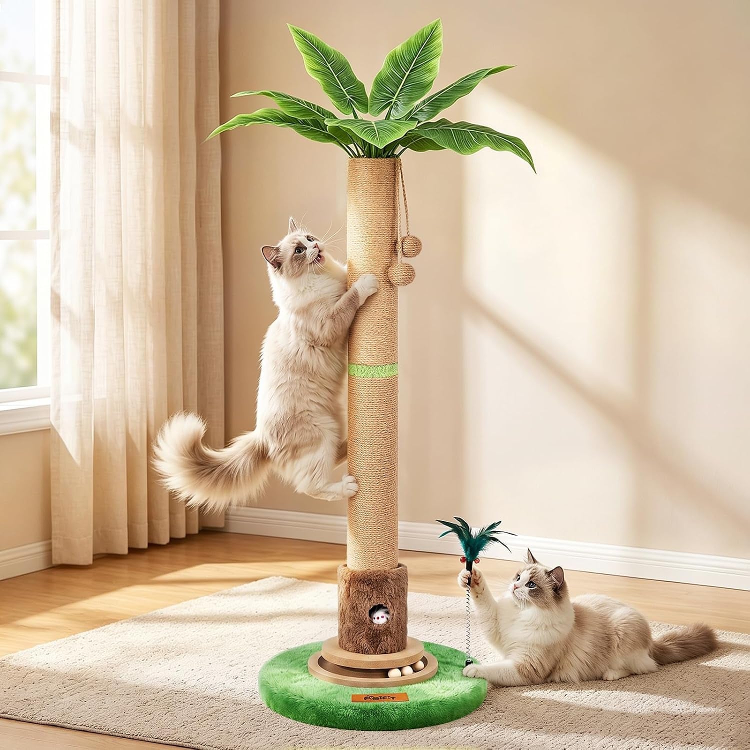 material-upgrade-famifit-50-8-plant-cat-scratching-post-tall-cat-tree-natural-sisal-rope-scratcher-with-solid-wood-ball-track-mouse-hole-interactive-design-for-indoor-cats-kittens