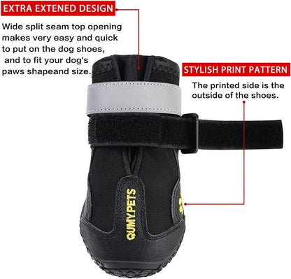 QUMY Dog Shoes for Hot Pavement, Dog Snow Boots & Paw Protectors for Winter | Dog Booties Medium Large Size Dogs, Water-Resistant in the Rain, Outdoor Walking, Indoor Hardfloors Skid-Resistant Sole Black3