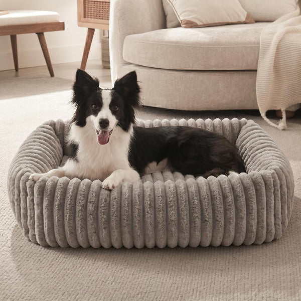 FURTIME Dog Bed for Small Dogs, Cat Beds for Indoor Cats Washable, Orthopedic Rectangle Soft Calming Puppy Bed with Removable Cover, Durable Pet Cuddler with Anti-Slip Bottom, Grey, S (20"X19"X6")15