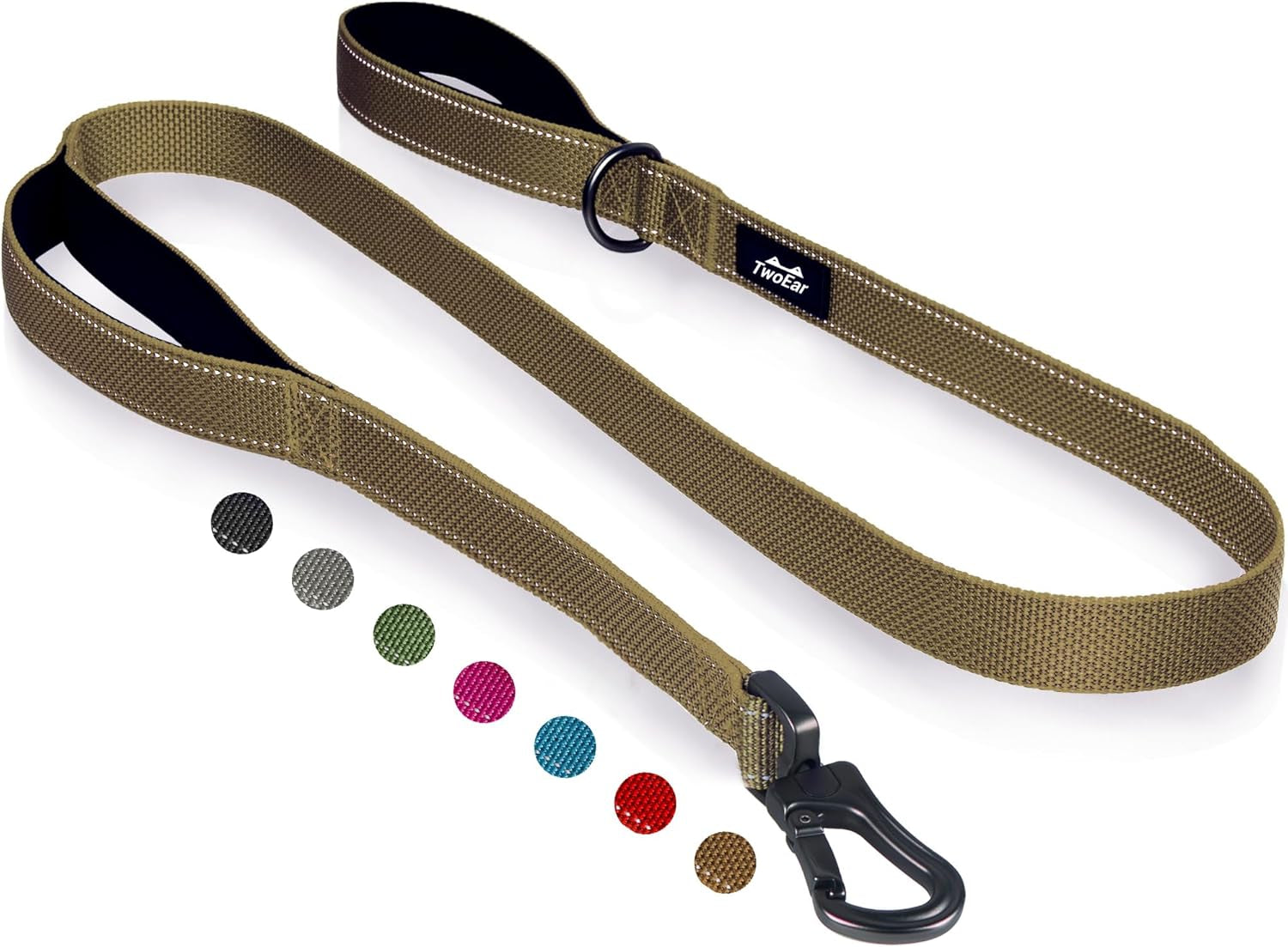 twoear-6ft-1in-strong-blue-dog-leash-with-2-padded-handles-traffic-handle-extra-control-comfortable-soft-dual-handle-auto-lock-hook-reflective-walking-lead-for-small-medium-and-large-dogs