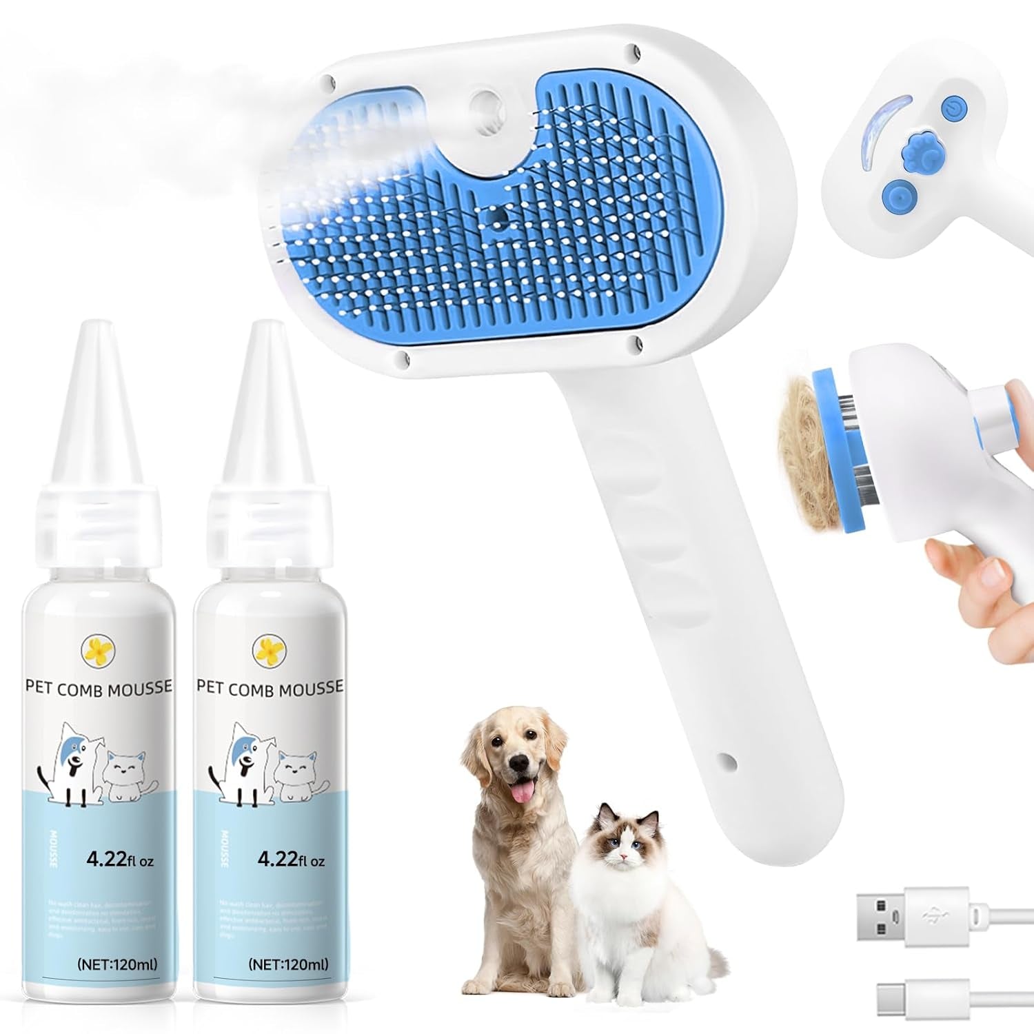 pet-steam-brush-for-dogs-cats-3-in-1-shedding-grooming-tool-self-cleaning-spray-comb-with-mist-dog-brush-for-shedding-cat-brush-for-hair-removal-long-haired-pets-waterless-shampoo