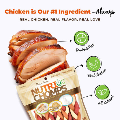 Nutrichomps Rawhide-Free Dog Chews, 6 in Braids, Chicken, PB, Milk, 10 Ct | a Rawhide-Free Chew That'S Gentle and Easy to Digest, Made with the Real, Wholesome Ingredients Dogs Love2
