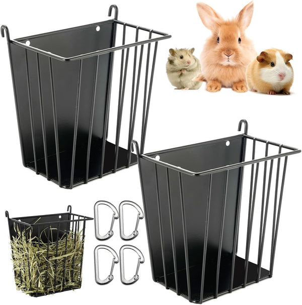LUAVIARU Upgrades 2Pcs Hay Feeder Rabbit - Guinea Pig - Metal Frame Hay Rack with Adjustable Hook - Less Wasted - for Guinea Pig, Bunny, Chinchilla Cage Accessories - Bunny Feeder1