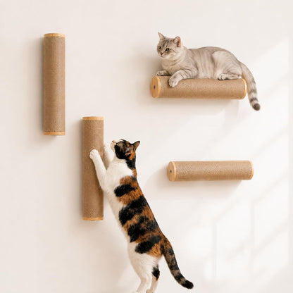 Sisal Rope Wall Mounted Cat Scratching Post - 11 In, for Indoor Cats Climbing & Scratching, 2-Post Integrated Set8