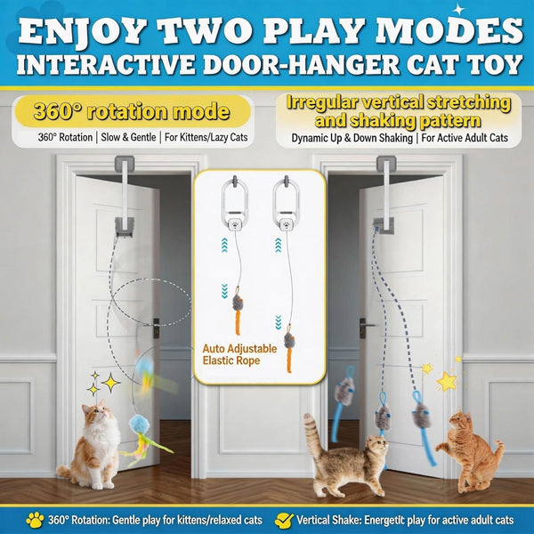 Interactive Cat Toy, Electric Cat Teaser, Door Clip, 2 Motion Modes,Gray | 360° Rotation • Random Jumping • Type-C Rechargeable • Door Clip Design • for Indoor Cats2
