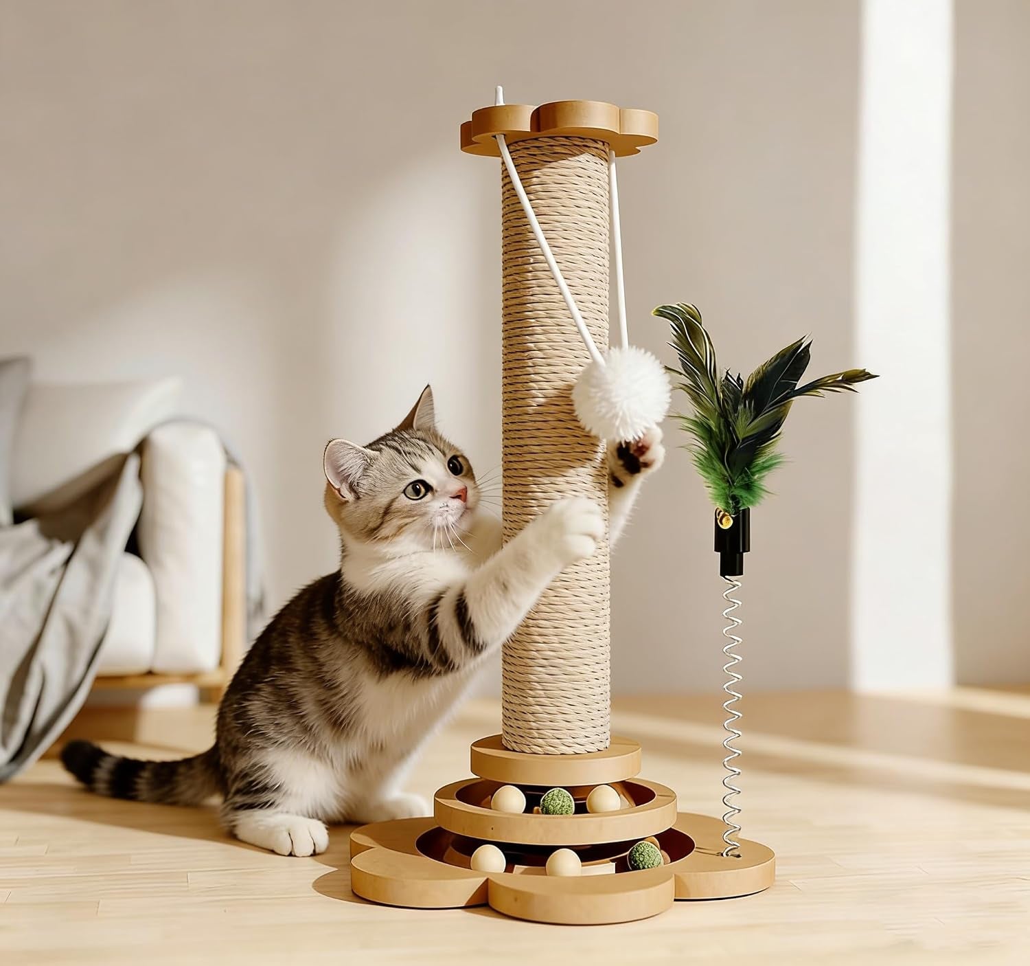 cat-scratching-post-cat-scratchers-for-indoor-cats-natural-sisal-scratcher-with-2-level-trackball-2-hanging-balls-sturdy-cat-scratching-post-4-in-1-interactive-kitten-toy-for-indoor-cats