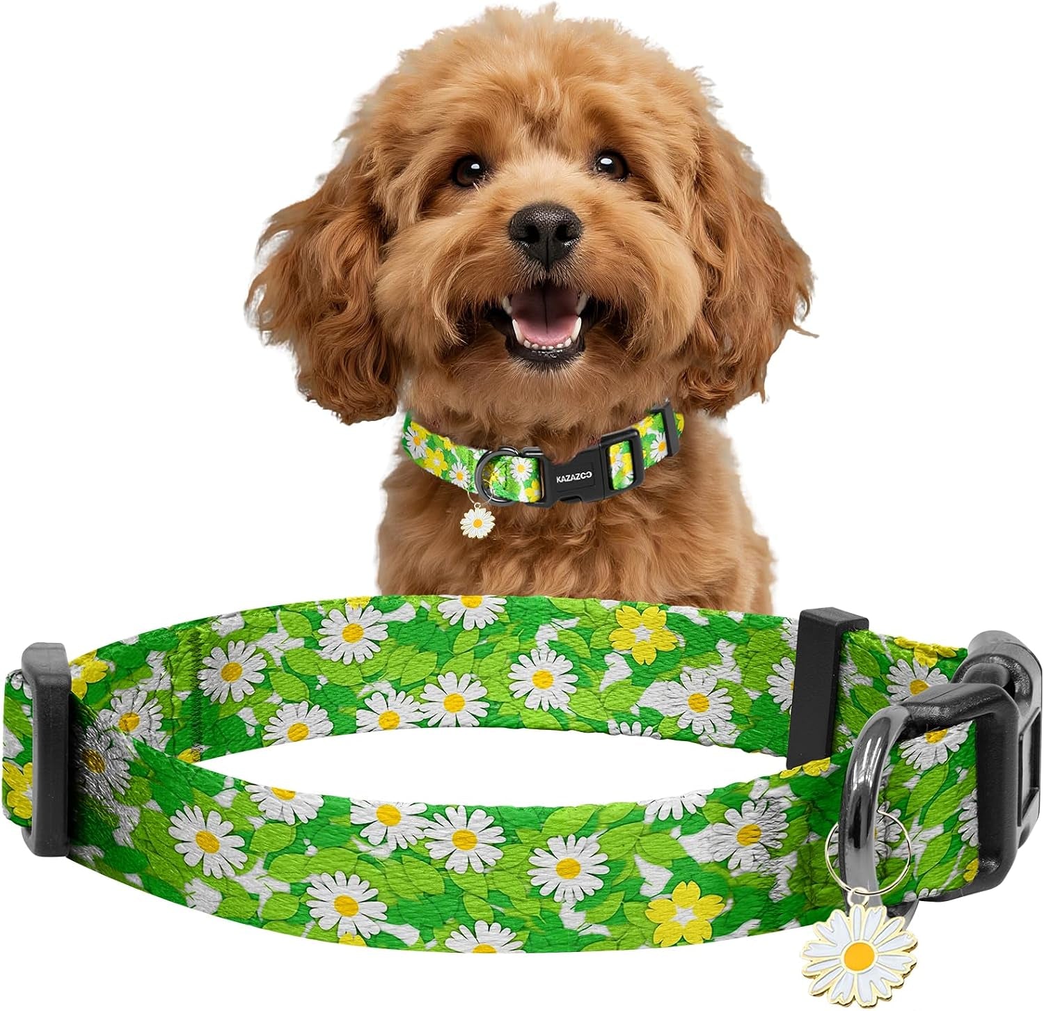 kazazoo-dog-collar-cute-and-soft-nylon-puppy-collar-girl-dogs-adjustable-purple-dog-collars-for-medium-dogs-purple-flowers-m