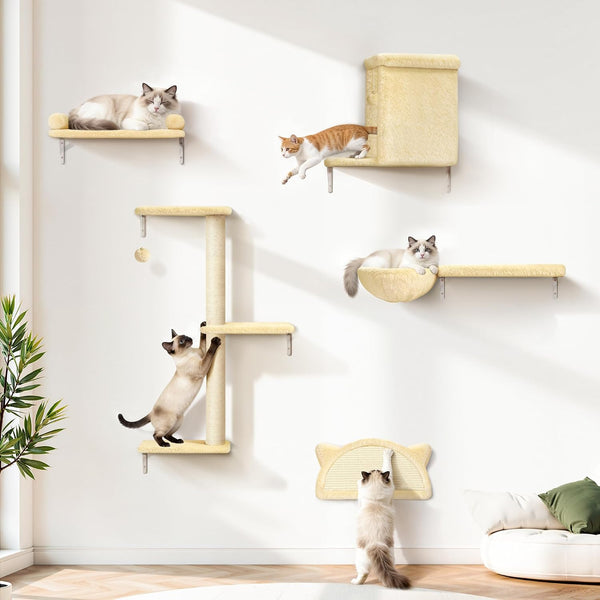 5-In-1 Cat Wall Shelves, Solid Wood Cat Wall Furniture Set for Indoor Cats | 44 Lb per Shelf, 72-Hour Load Tested, Pre-Drilled, Fits 16 In. Stud Drywall & Solid Walls, for Small to Medium Cats11