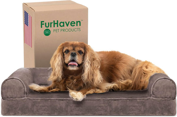 Furhaven Orthopedic Dog Bed for Large Dogs, Sofa-Style with Cool Gel-Top Foam with a Solid Orthopedic Foam Base for Joint Support, Removable Washable Cover, Jumbo XL, Plush & Suede, Gray17