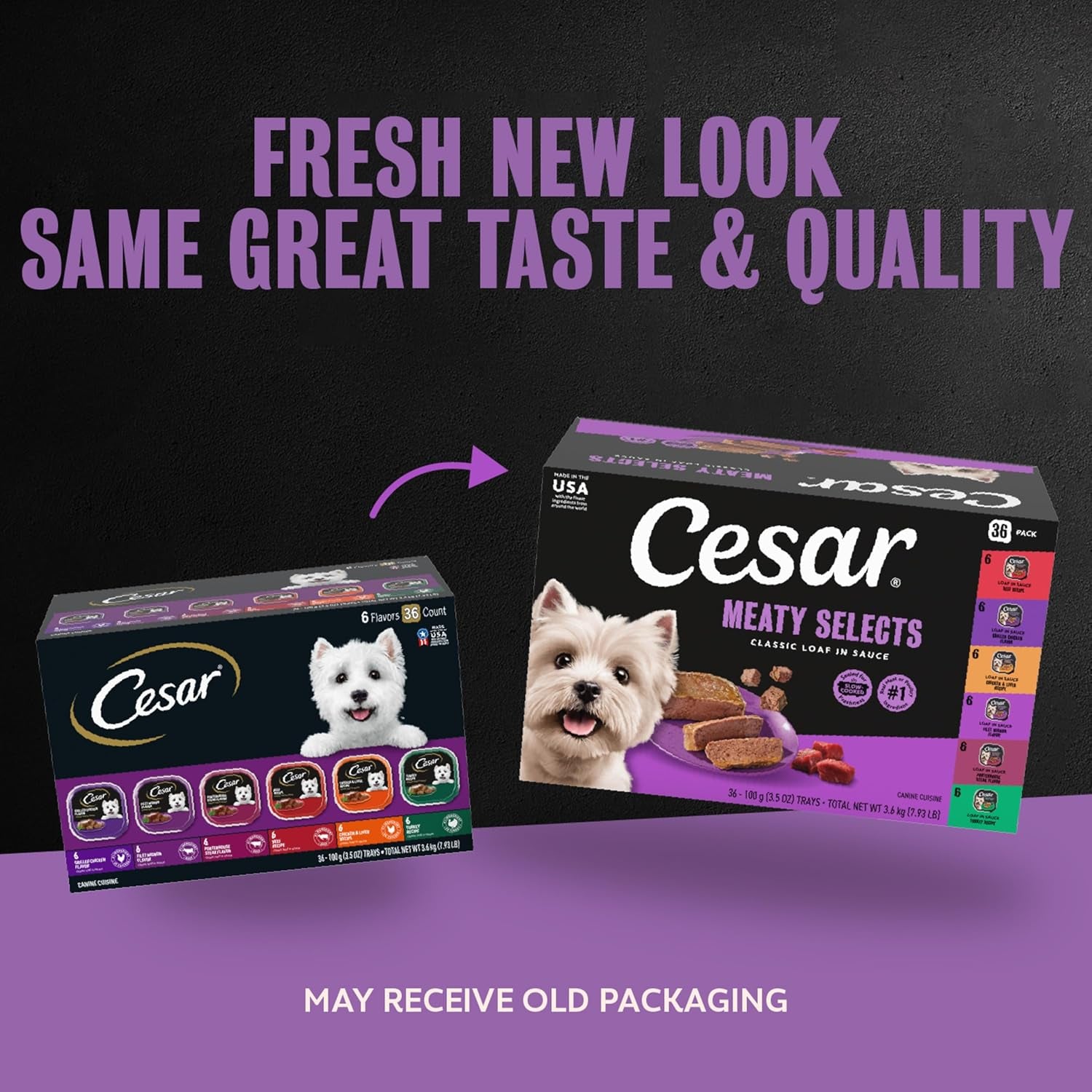 cesar-wet-dog-food-classic-loaf-in-sauce-grilled-chicken-filet-mignon-porterhouse-steak-beef-chicken-liver-and-turkey-variety-pack-3-5-oz-easy-peel-trays-36-count-pack-of-1-made-in-usa-real-meat-1-ingredient-no-fillers-or-artificial-flavors-formulated-without-grains-easy-peel-trays