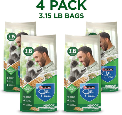 Purina Cat Chow Indoor Healthy Weight and Hairball Dry Cat Food with Chicken - (Pack of 4) 3.15 Lb. Bags4