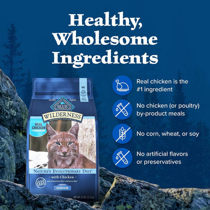Blue Buffalo Wilderness Chicken Natural High-Protein Grain-Free Dry Food for Adult Indoor Cats, Real Chicken First, Antioxidant-Rich Lifesource Bits Support Immunity, Promotes Strong Muscles, 5 Lbs.6