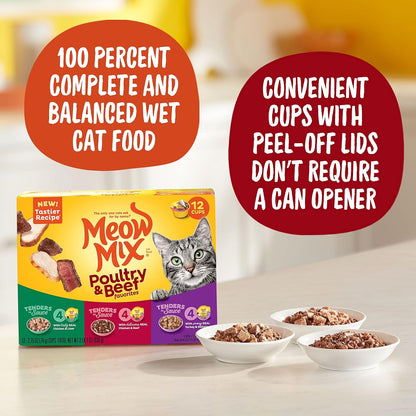 Meow Mix Poultry & Beef Favorites, Wet Food Variety Pack, 24 Cups7
