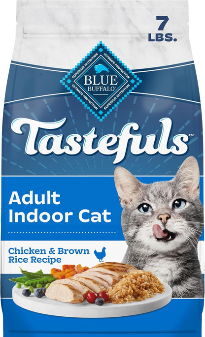 Blue Buffalo Tastefuls Chicken & Brown Rice Recipe Dry Indoor Cat Food for Adult Cats, Real Chicken First, Deliciously Healthy Natural Cat Food, Supports Digestive Care and Coat Health, 3 Lbs.12