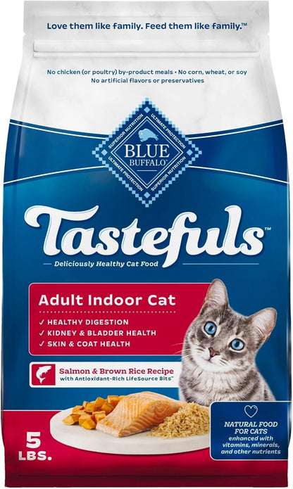 Blue Buffalo Tastefuls Chicken & Brown Rice Recipe Dry Indoor Cat Food for Adult Cats, Real Chicken First, Deliciously Healthy Natural Cat Food, Supports Digestive Care and Coat Health, 3 Lbs.14