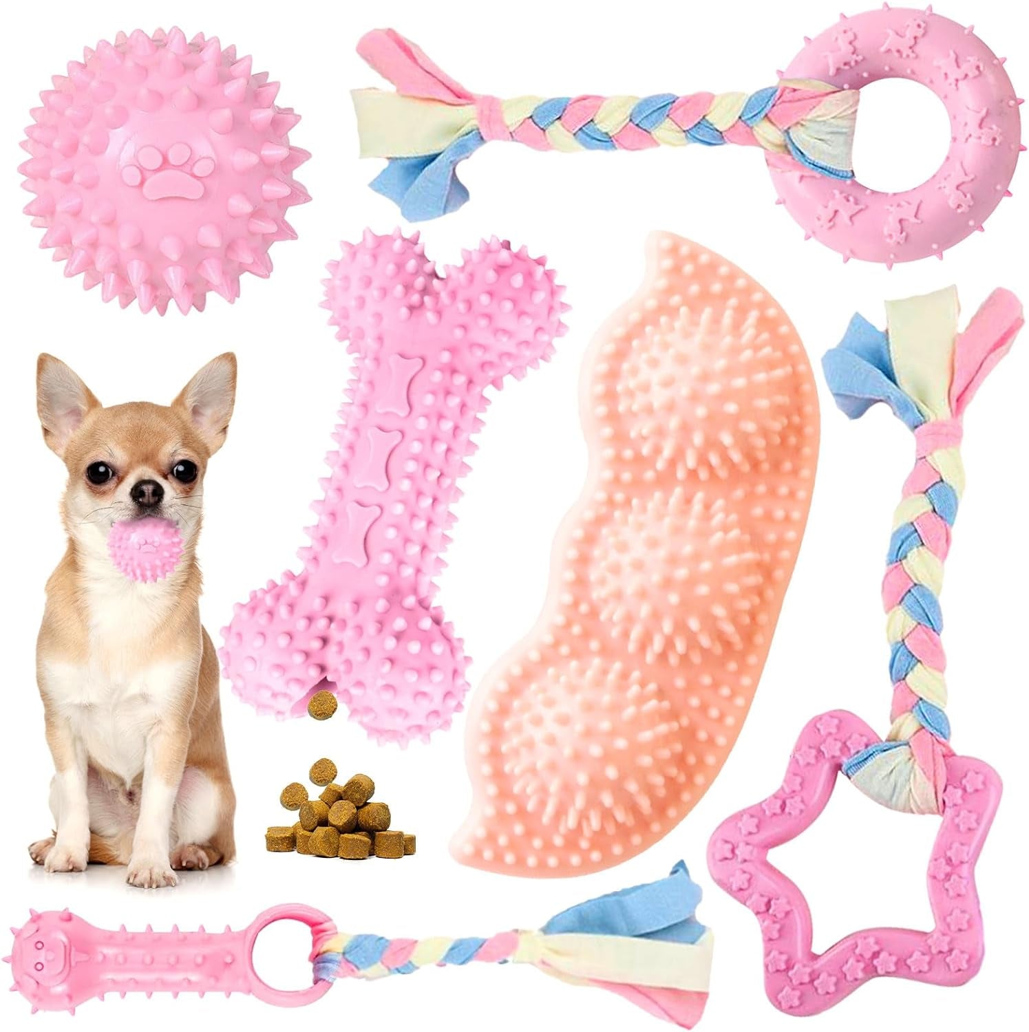 petcare-6-pack-puppy-chew-toys-blue-soft-rubber-rope-bone-ball-teething-toys-for-small-dogs-puppies-including-yorkie