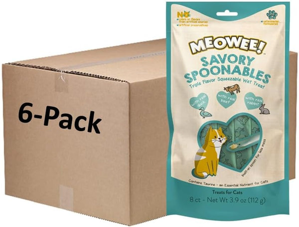 MEOWEE! Savory Spoonables Variety Pack, 12 Count Tube, Triple Flavor Squeezable Lickable Wet Treats for Cats with Built-In Spoon for Less Mess30