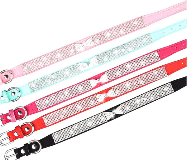 Rhinestone Dog Collar, Cute Dazzling Sparkling Soft Suede Leather Adjustable Pet Dog Cat Collar Crystal Diamond for Puppy Small Medium Large Dogs (XS:21 - 26Cm, Hot Pink-3)2
