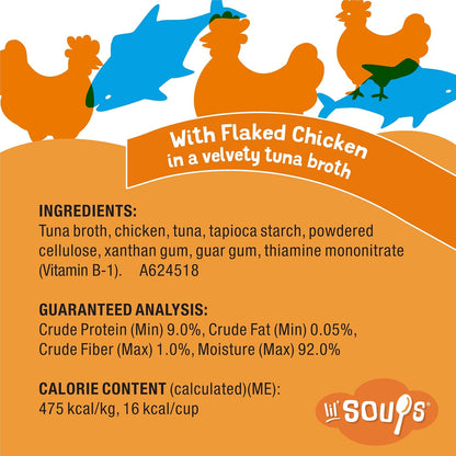 Purina Friskies Natural, Grain Free Wet Cat Food Lickable Cat Treats, Lil' Soups Flaked Chicken - (Pack of 8) 1.2 Oz. Tubs6