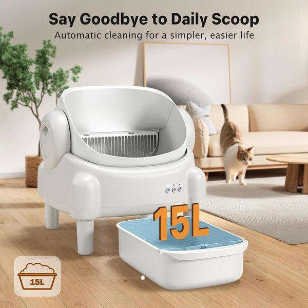 Automatic Cat Litter Box,Self Cleaning Litter Box for Multiple Cats with Open Top Design, App Control, Safety Protection, Ultra-Quiet,Easy Setup,White5