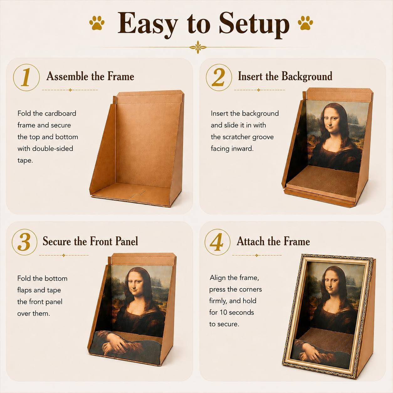 mona-lisa-cat-bed-3-in-1-cardboard-cat-house-with-scratching-pad-cozy-hideout-artistic-cat-furniture-for-indoor-cats-decorative-cat-condo-for-home-decor-easy-setup-novelty-gift-for-cat-lovers