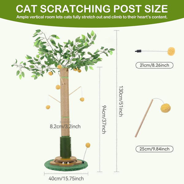 Tall Cat Scratching Post 51 Inch, Sisal Rope Cat Scratcher Tree | for Indoor Cats, Kittens and Large Cats to Stretch, Scratch, Play and Self-Groom; Suitable for Living Rooms and Cat Spaces.2