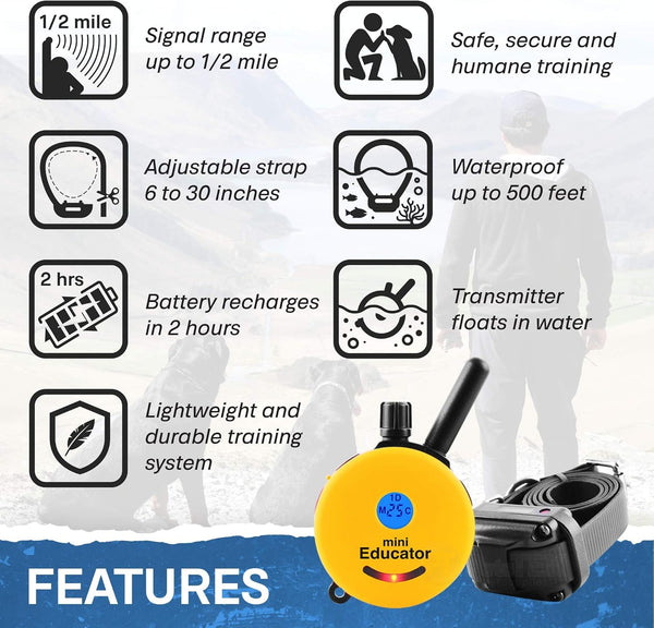 Educator ET-300 Mini E Collar for Dog Training with Remote - 1/2 Mile Range, Waterproof, 100 Blunt Stimulation Levels, Tone or Vibration Mode, Night Light Tracking for Small, Medium & Large Dogs3