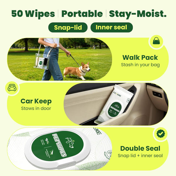 Unscented Dog Wipes & Cat Wipes (4X50 Packs) | Hypoallergenic, Ph Balanced for Paws, Body, Eyes & Ears Grooming |All-Natural Plant Fiber Wipes with Aloe & Vitamin E | Pearl Texture4