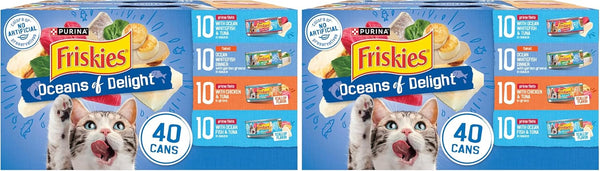 Purina Friskies Wet Cat Food Variety Pack, Oceans of Delight Flaked and Prime Filets - (Pack of 40) 5.5 Oz. Cans13