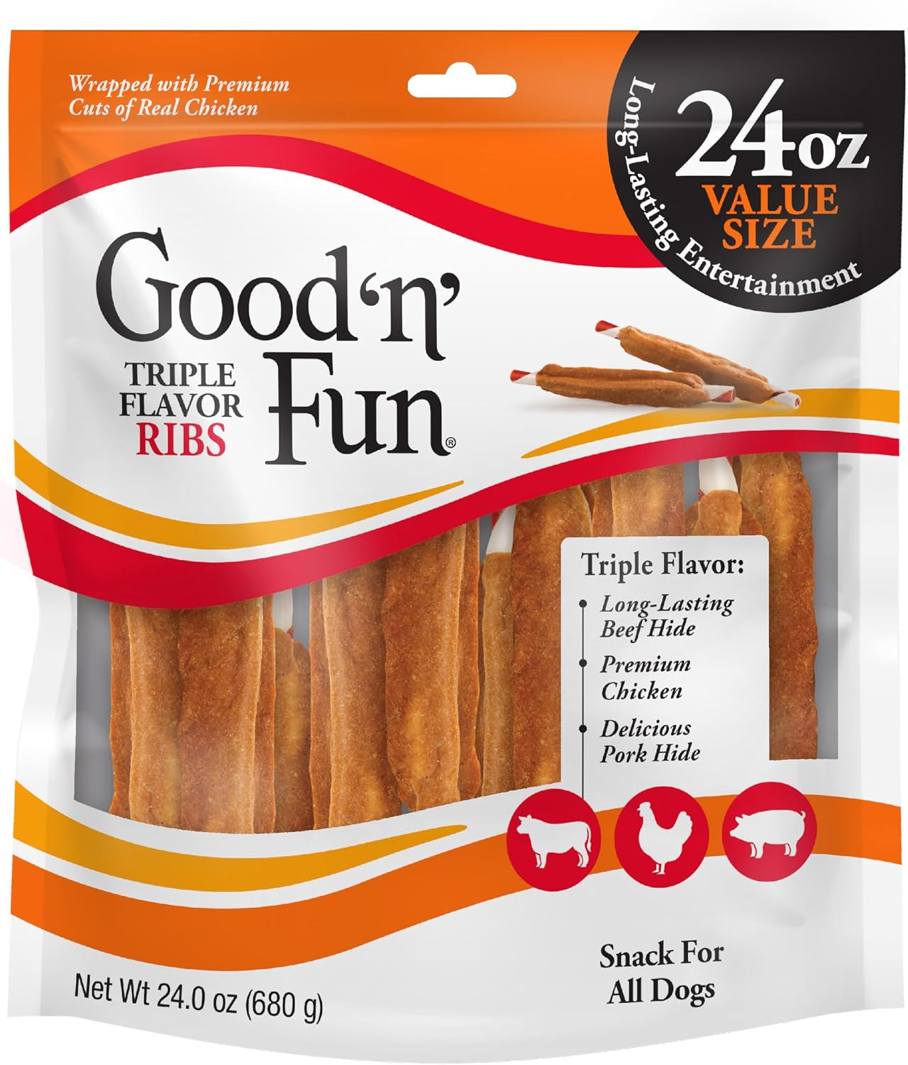 good-n-fun-triple-flavor-ribs-chews-for-all-dogs-treat-your-dog-to-long-lasting-chews-made-with-beef-hide-chicken-and-pork-hide-12-oz