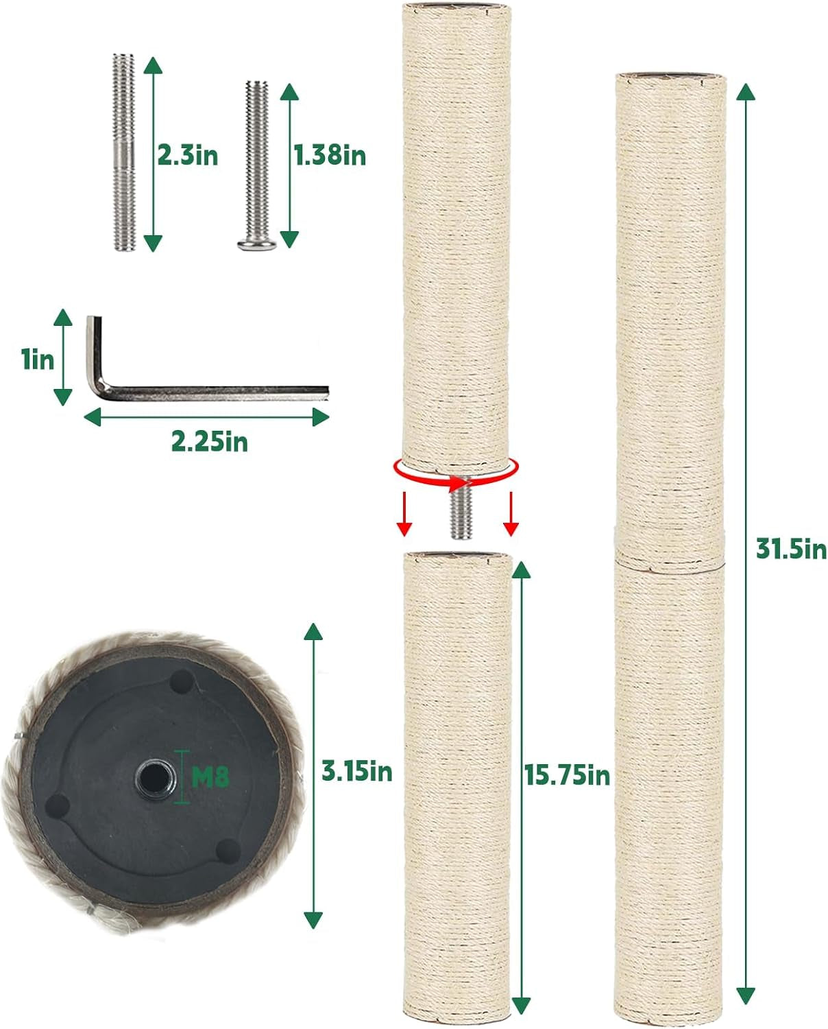 bnosdm-m8-15-75-x3-15-replacement-scratching-post-for-cat-tree-tower-rope-scratch-poles-refill-2-pcs-natural-sisal-pole-part-for-refurbishment-hemp-white