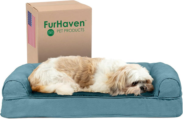 Furhaven Orthopedic Dog Bed for Large Dogs, Sofa-Style with Cool Gel-Top Foam with a Solid Orthopedic Foam Base for Joint Support, Removable Washable Cover, Jumbo XL, Plush & Suede, Gray30
