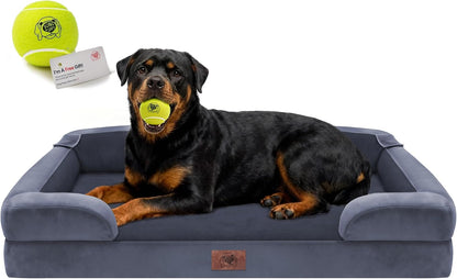 Waterproof Orthopedic Dog Bed for Extra Large Sized Dogs | Memory Foam Pet Bed Sofa with Bolster, Dog Couch with Washable Cover & Non-Slip Bottom, 42X30 Inch, Grey42
