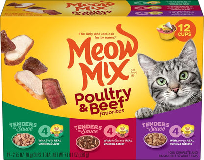 Meow Mix Poultry & Beef Favorites, Wet Food Variety Pack, 24 Cups23