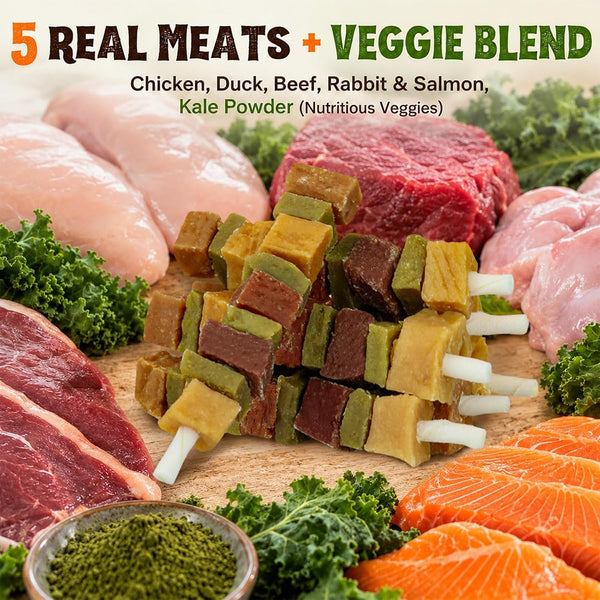 Dog Treats, Multi-Flavored Kabobs Dog Snacks, High Protein Dog Dental Chews | Made with Real Chicken, Duck, Beef, Rabbit, Salmon, Natural Dog Training Treats for Small Medium Large Dogs, 10.6Oz3