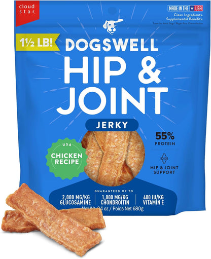 Dogswell Jerky Hip and Joint Dog Treats Grain Free Made in USA Only, Glucosamine and Chondroitin, 24 Oz Chicken1