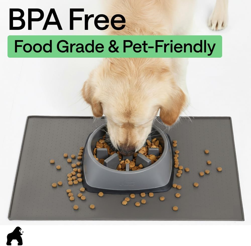 gorilla-grip-100-waterproof-raised-edge-bpa-free-silicone-pet-feeding-mat-dog-cat-food-mats-contain-spills-protects-floors-placemats-for-cats-and-dogs-water-bowl-18-5x11-5-gray