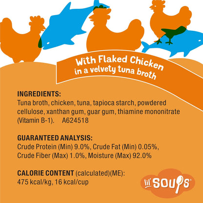Friskies Purina Natural,Grain Free Wet Cat Food Lickable Cat Treats,Lil' Soups Flaked Chicken - 1.2 Oz. Tubs,(Pack of 16)6