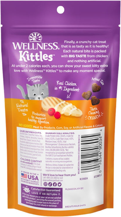 Wellness Kittles Crunchy Cat Treats, All Lifestages, Kitten to Senior, Natural, Grain Free, Chicken and Cranberry Flavor, 2 Oz Bag10
