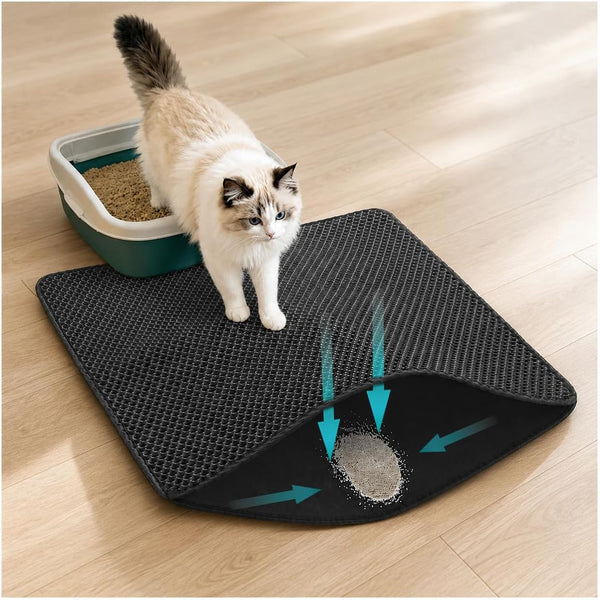 Cat Litter Mat for Indoor Cats Eva Double-Layer Litter Box Mat Washable for Easy Cleaning Cat Rug Collects Litter and Prevents Liquid Leakage (Gray, 23.6×15.7Inch)8