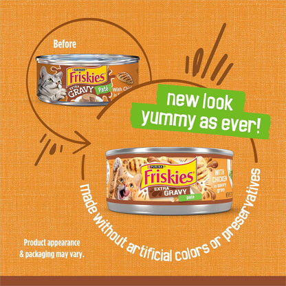 Purina Friskies Gravy Pate, Wet Cat Food Extra Gravy Pate with Chicken in Savory - (Pack of 24) 5.5 Oz. Cans2