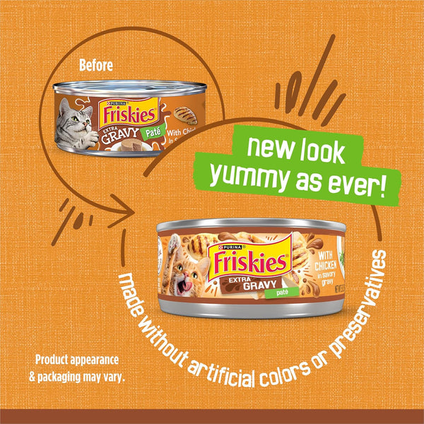 Purina Friskies Gravy Pate, Wet Cat Food Extra Gravy Pate with Chicken in Savory - (Pack of 24) 5.5 Oz. Cans2