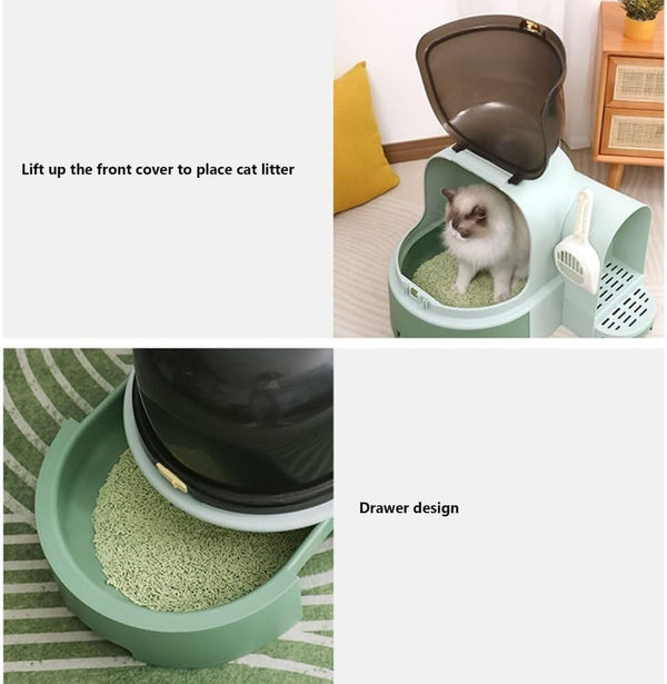 Pet Supplies, Extra Large Enclosed Cat Litter Box with Scoop, Splash-Proof Drawer Design(Brown)4