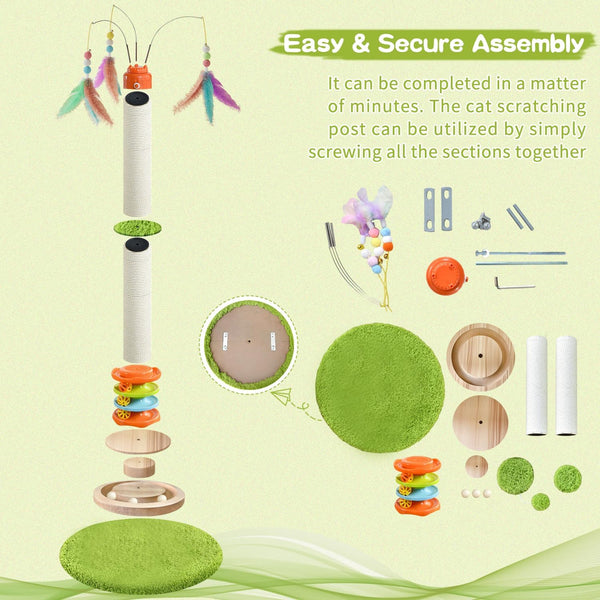 YARUOMY Tall Cat Scratching Post，40'' Cat Scratcher Tree Cat Toys for Indoor Cats with Cat Toys 4-Tier Roller Track，Automatically Rotating Cat Teaser Wand，Hanging Balls for Kittens Adults Cats7