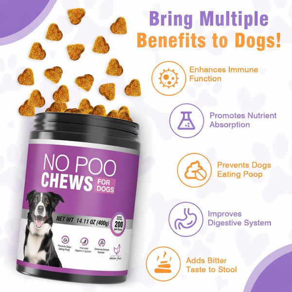 200 Chews No Poo Chews-No Poop Eating Deterrent for Dog-Coprophagia Deterrent for Dogs-Prevent Stop Dogs from Eating Poop Supplement with Digestive Enzymes&Probiotics-Breath Freshener-Chicken2